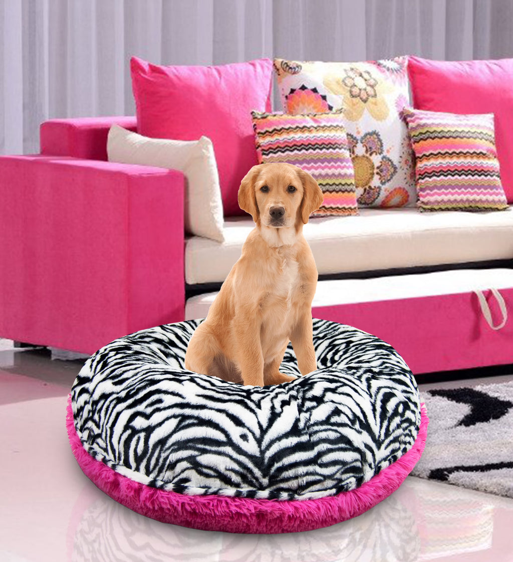 Zebra Extra Plush Faux Fur Bagel Pet Bed F969