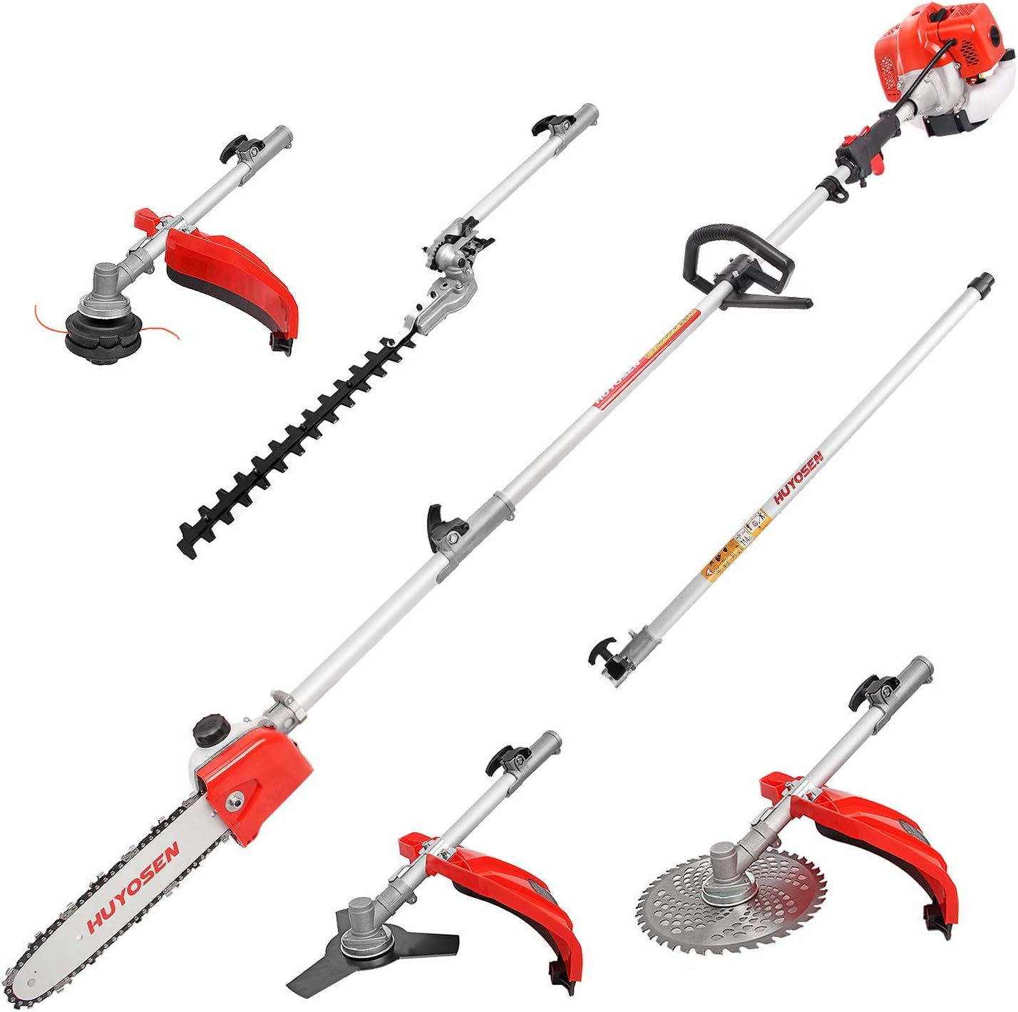 Gas Pole Saw 45CC 2-Cycle 8.2 FT to 11.4 FT Extension 5 in 1 Weeder Eater Hedge Trimmer Chainsaw Brush Cutter 3T Blade Z4611