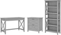 48W Cape Cod Gray Writing Desk with 2 Drawer File Cabinet and 5 Shelf Bookcase E4734