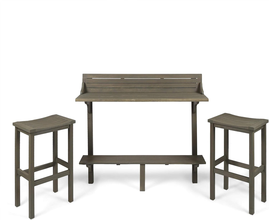 3-Pcs Acacia Wood Outdoor Bar Set, Grey Finish X406957