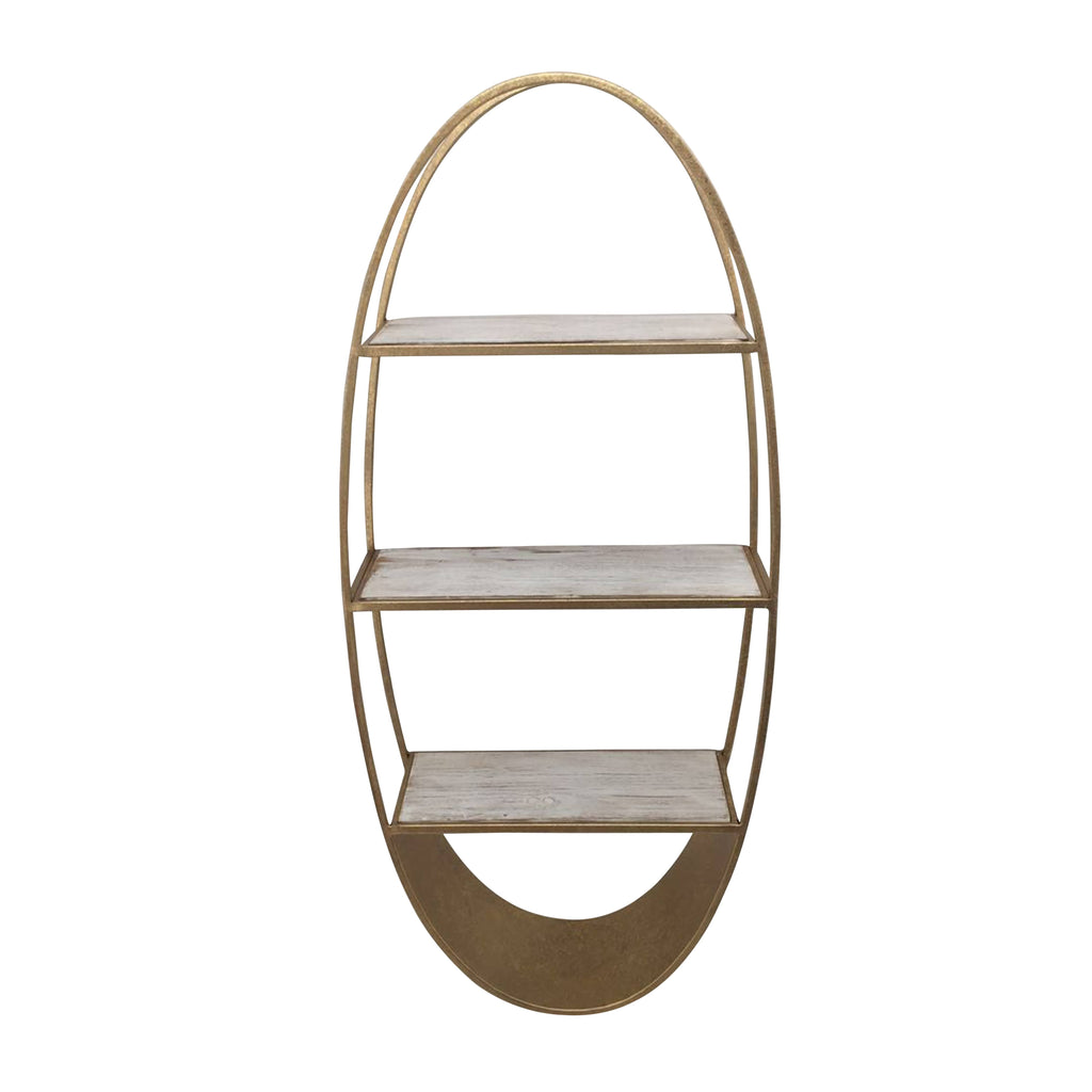 Oval 36x22 Wood and Metal Wall Shelf, White Wash I575