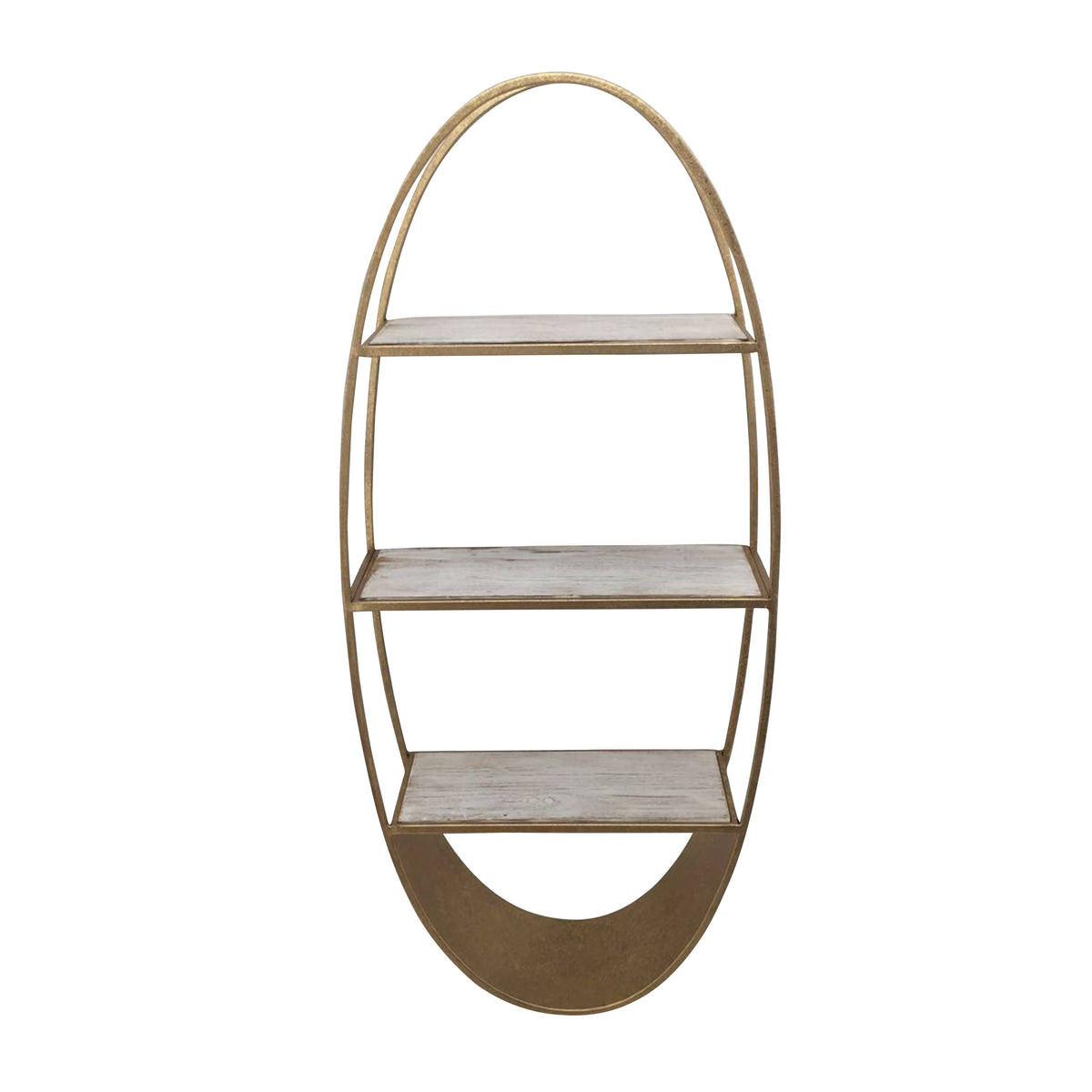 Oval 36x22 Wood and Metal Wall Shelf, White Wash I575