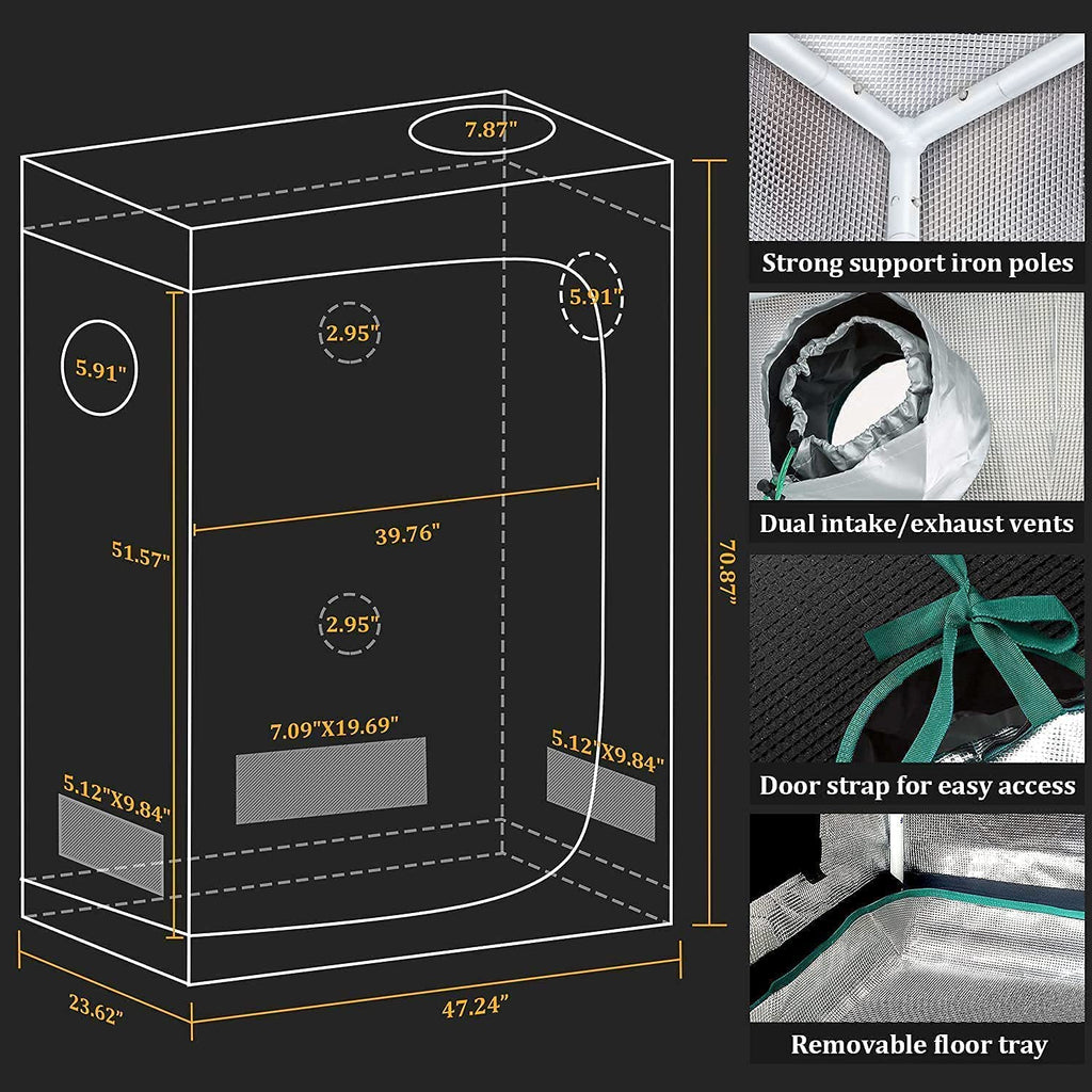 48''x24''x70'' Indoor Grow Tent Hydroponic Mylar Non Toxic I672