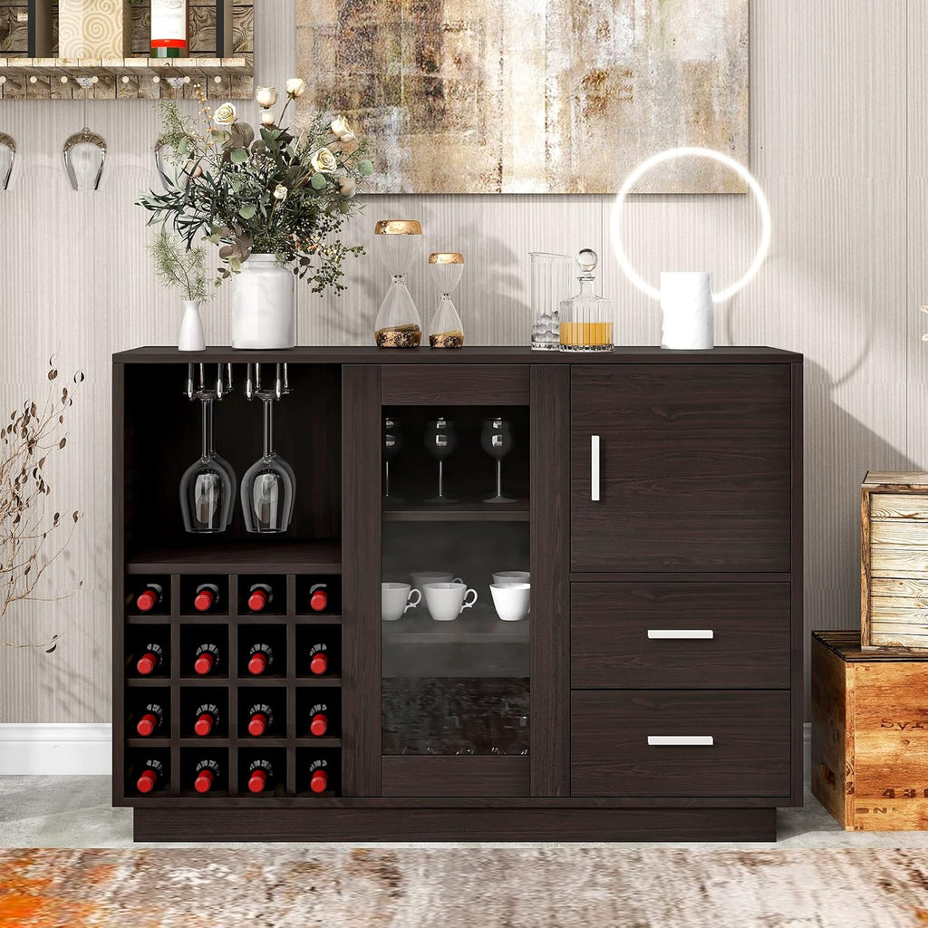 Wood Accent Buffet Sideboard Serving Storage Cabinet with Four Drawers and Two Large Cabinets, Modern Console Table Sofa Table X4595