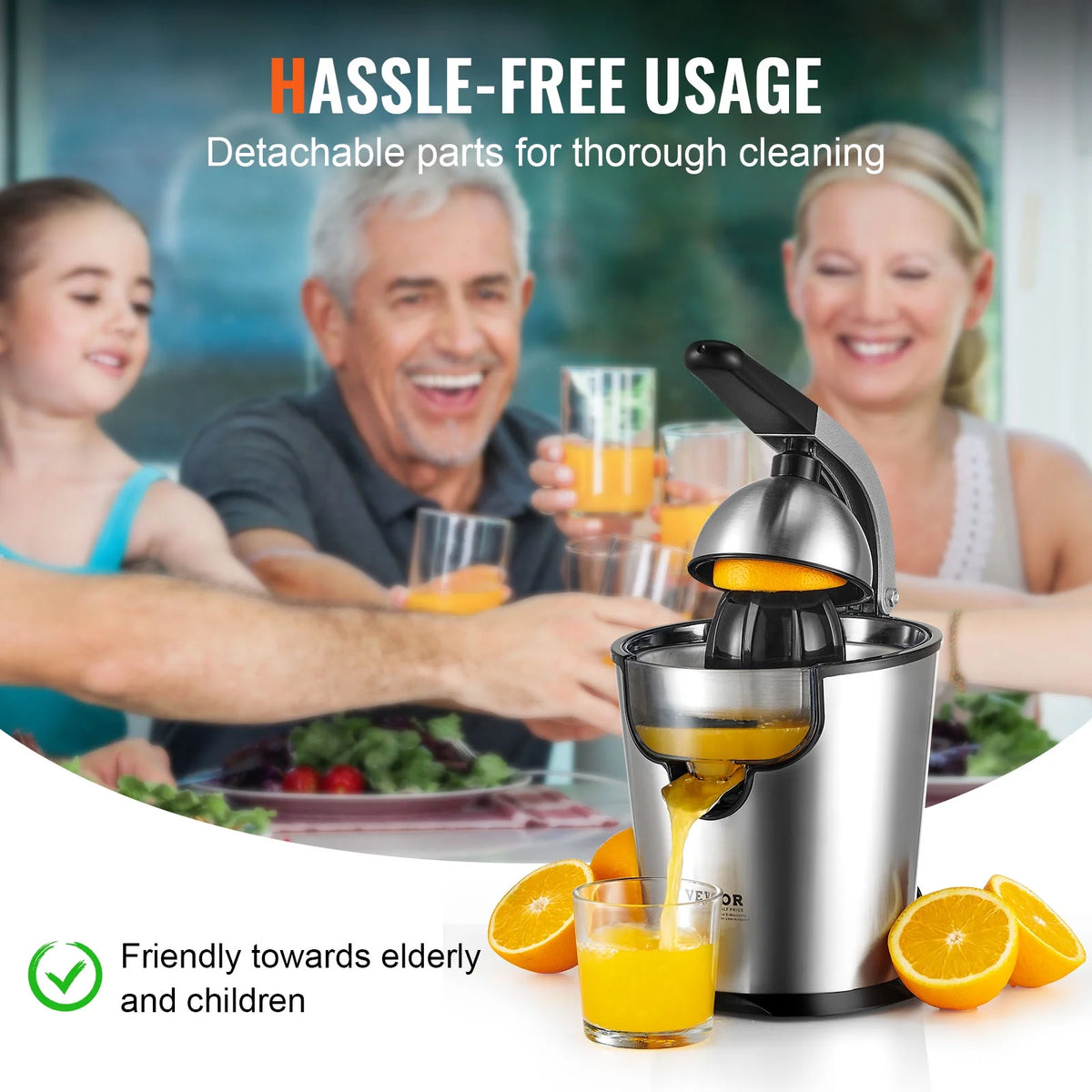Electric Citrus Juicer with Two Size Juicing Cones, 300W Stainless Steel V931