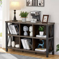 Rustic 6 Cube Storage Organizer with Shelf, Wood and Metal Cubby Bookcase, Industrial Horizontal Bookshelf G65290