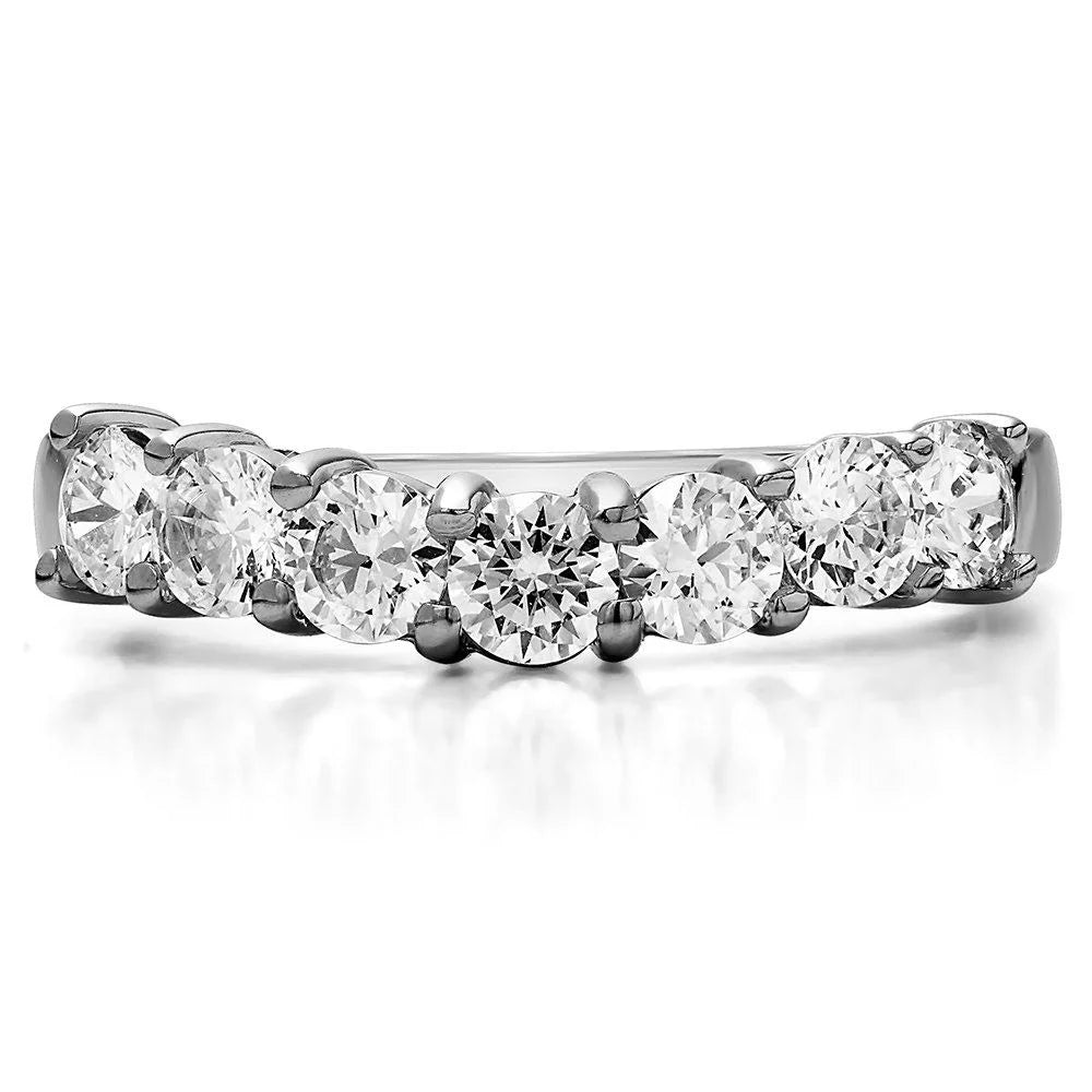 Seven Stone Shared Prong Contoured Wedding Ring In Sterling Silver With Moissanite B959221