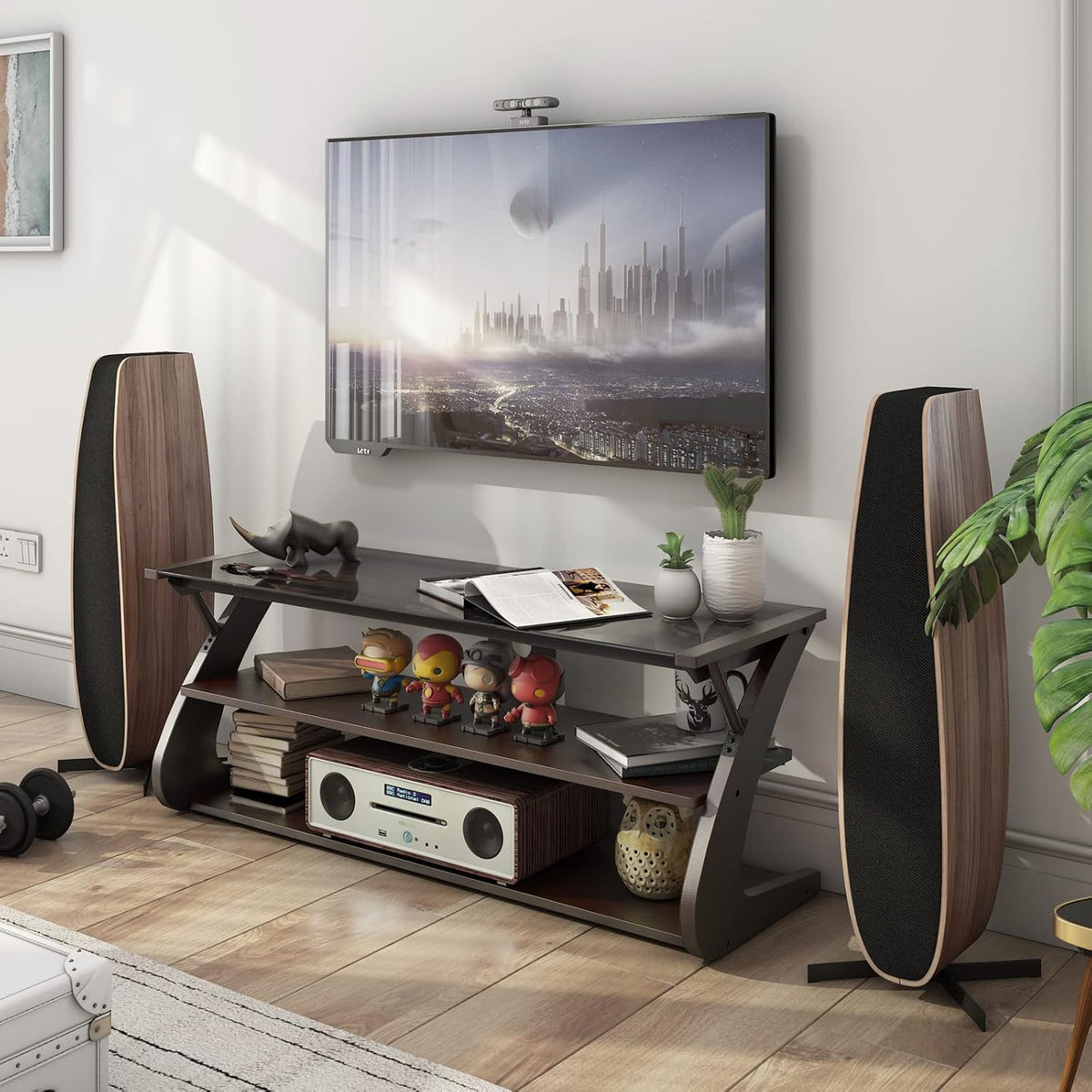 Dark Brown 3-Tier TV Stand with Glass Top S962