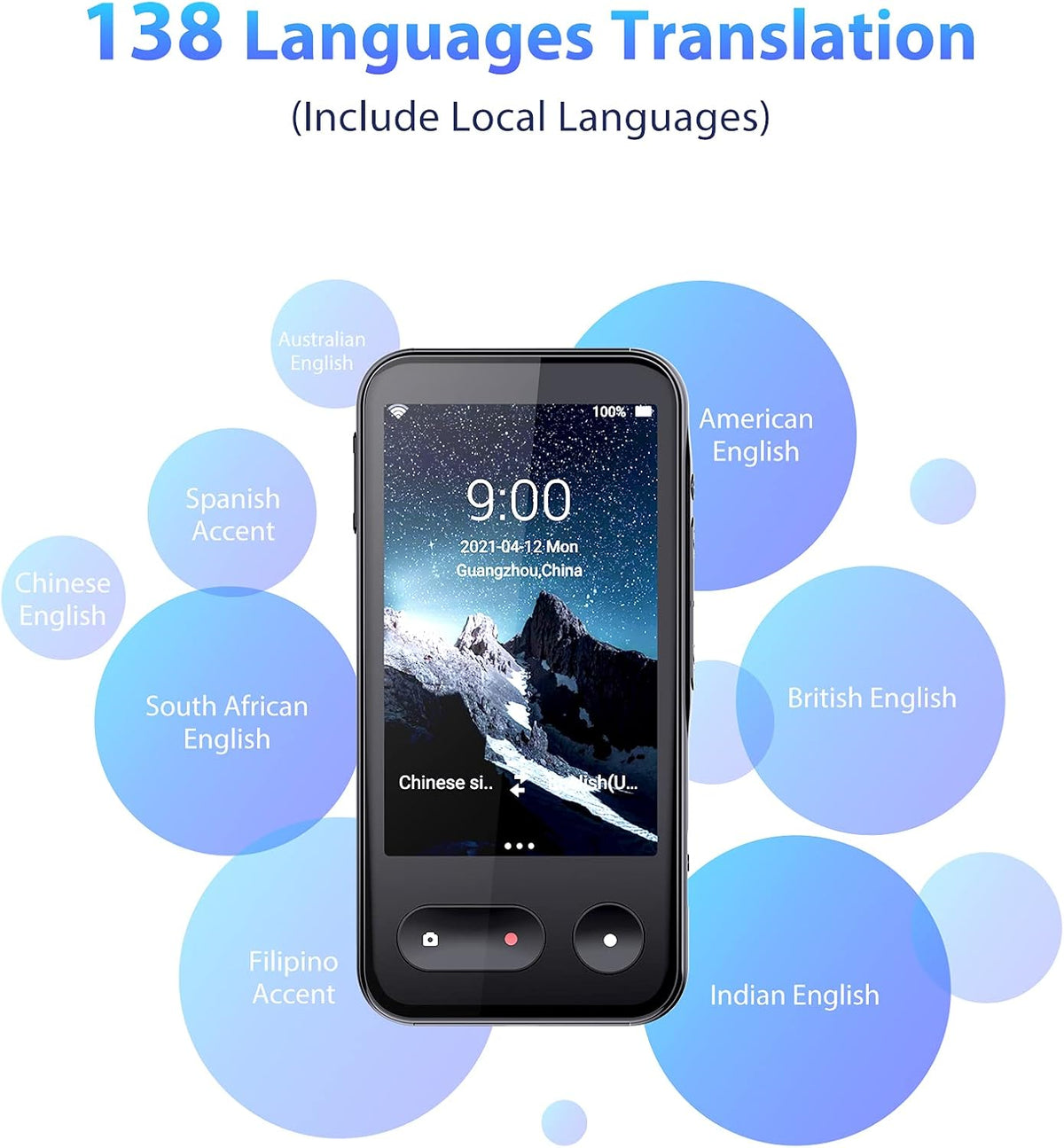 Black 138 Language Voice Translator with 4G SIM Card and Camera X42854