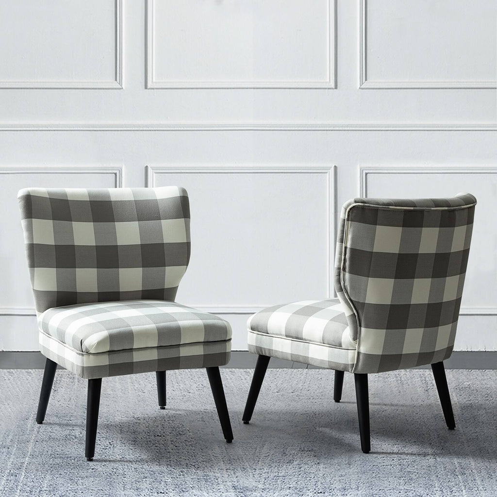 Grey Buffalo Plaid Side Chair with Black Base, Set of 2 V431429