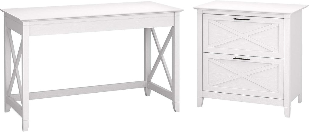 54W Computer Desk with Storage and 2 Drawer Lateral File Cabinet, Pure White Oak Q73799