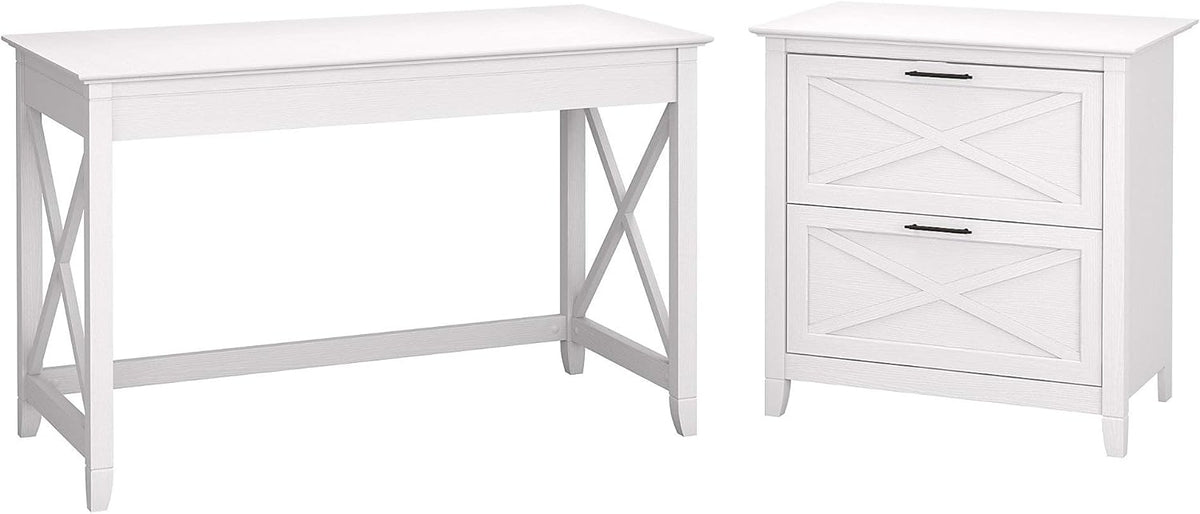54W Computer Desk with Storage and 2 Drawer Lateral File Cabinet, Pure White Oak Q73799