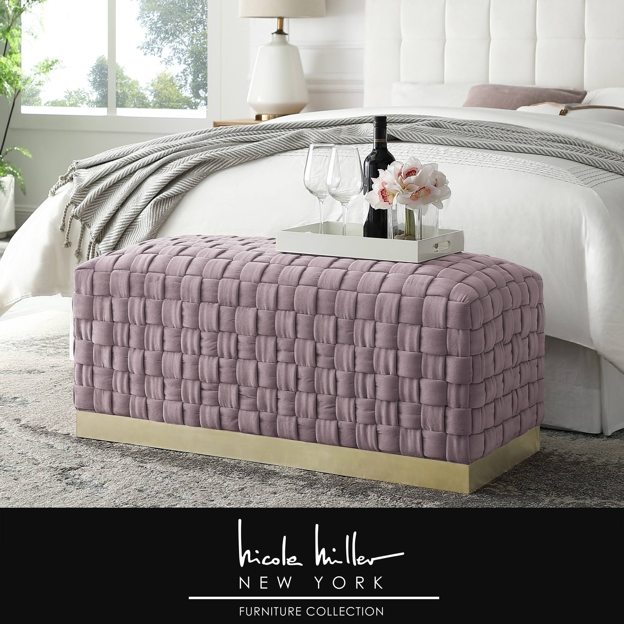 Lilac Gold Velvet Bench with Stainless Steel Base J7981