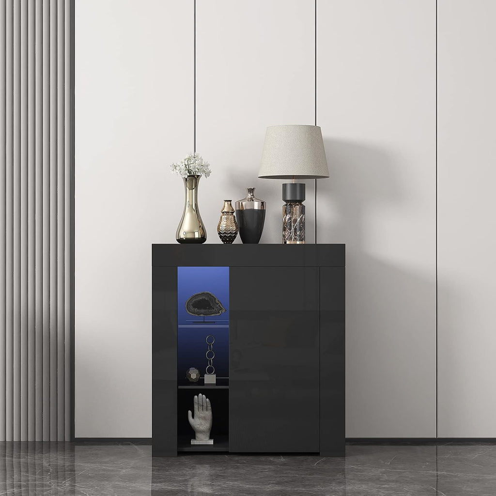 Black LED Buffet Cabinet with 3-Tiers Storage Shelf D7746
