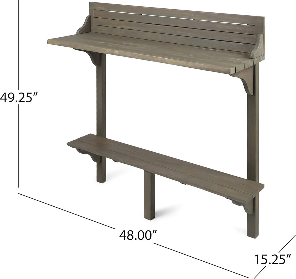 3-Pcs Acacia Wood Outdoor Bar Set, Grey Finish X406957