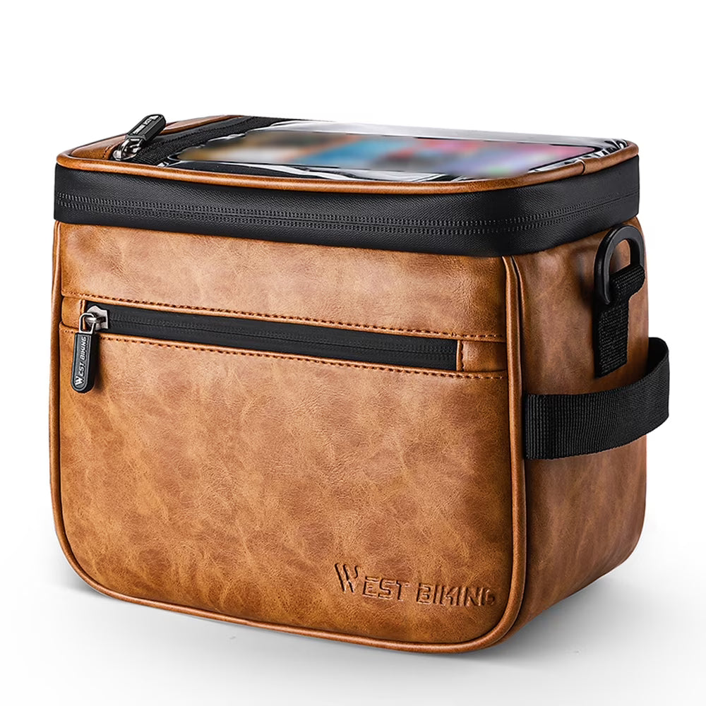 Waterproof PU Leather Bike Front Bag with Touchscreen Phone Holder F889