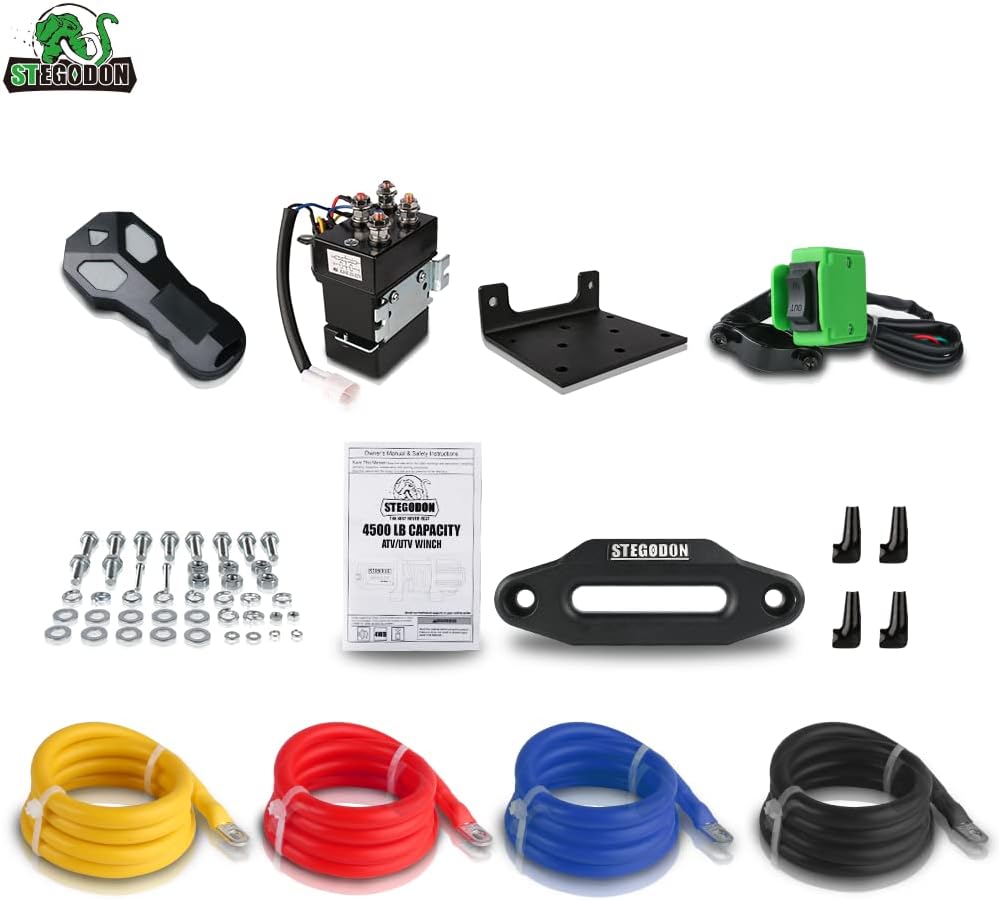 4500lbs Load Capacity 12V Synthetic Rope Winch Waterproof IP 67 Electric Winch with Wired Remote and Wireless Remotes O751