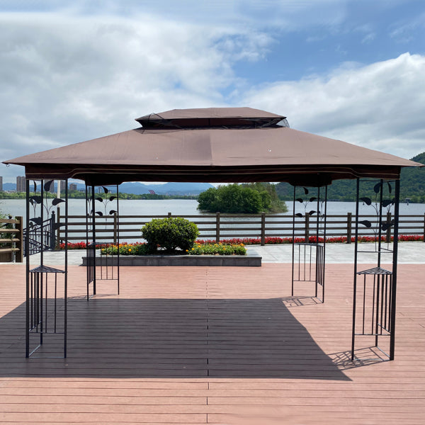 Brown Top Patio Gazebo Canopy Tent With Mosquito Net U6418