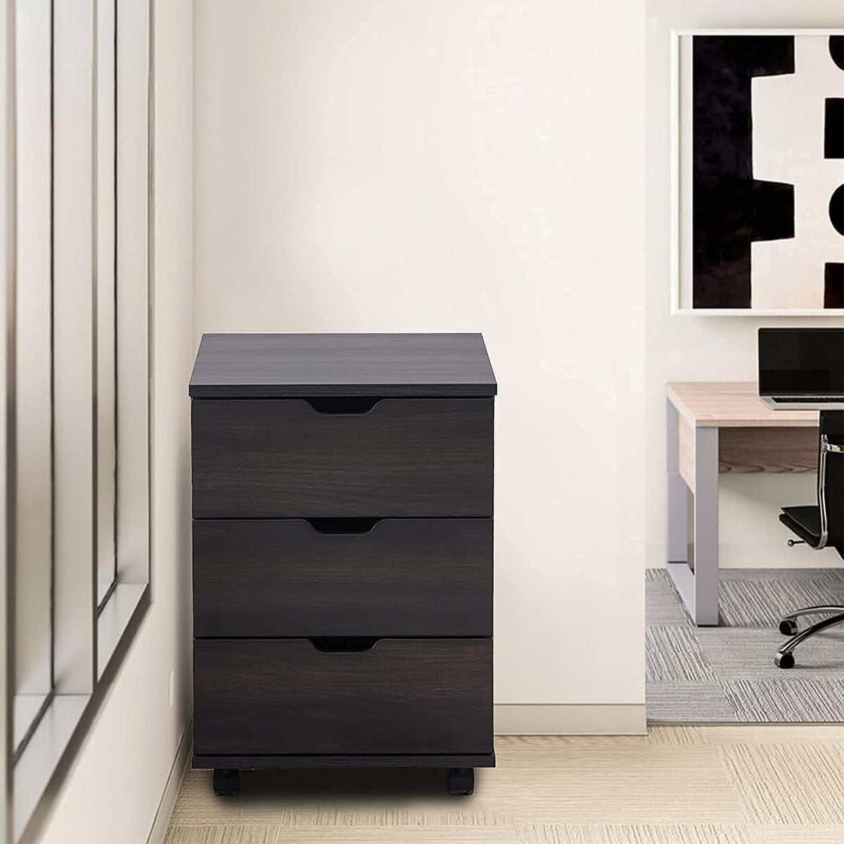 3 Drawer Wood Rolling Office Filing Cabinet V769