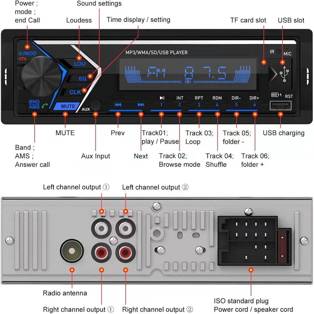 Dual Bluetooth Single Din Car Stereo with Remote Control V711914