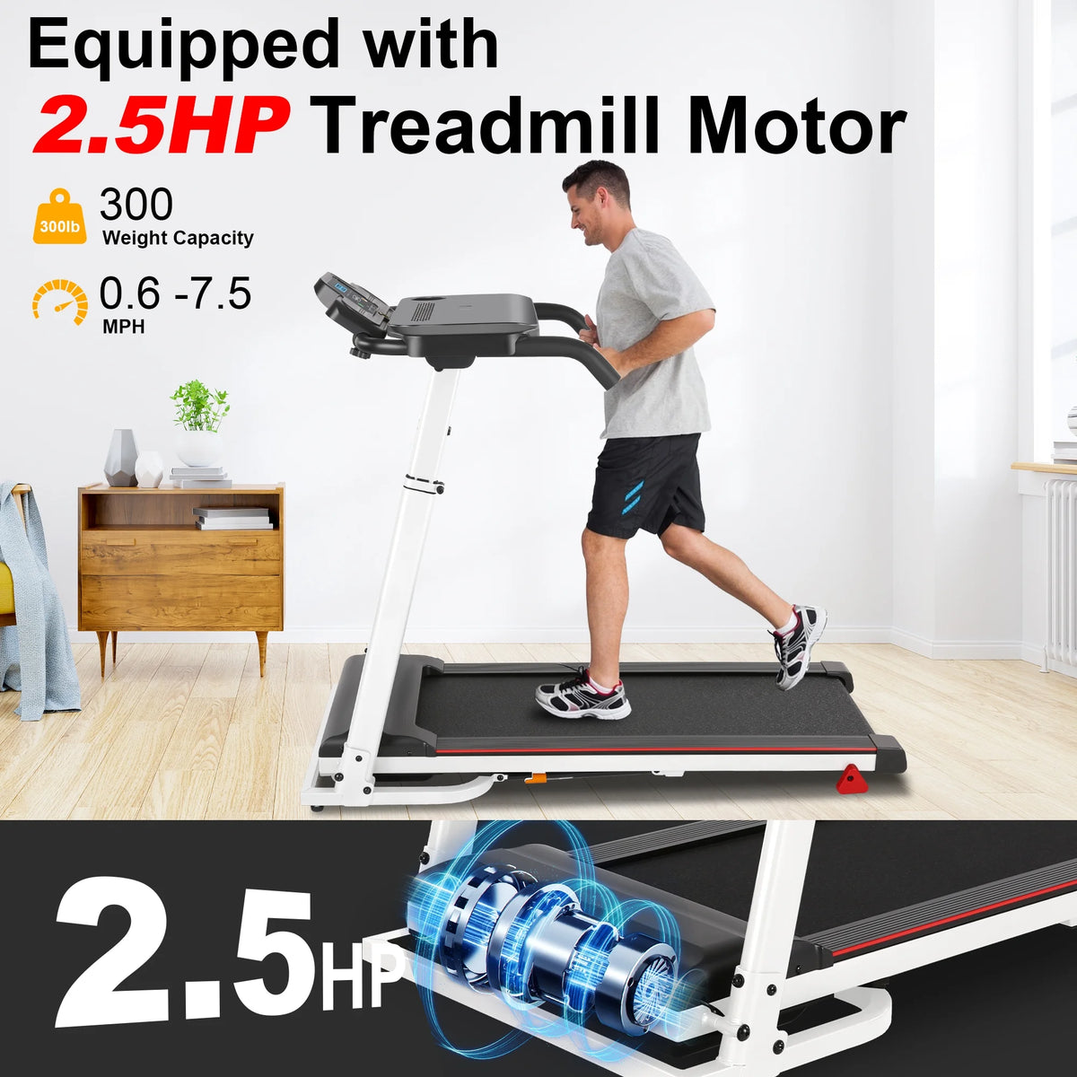 White Folding Treadmill with Removable Tabletop and Incline A856