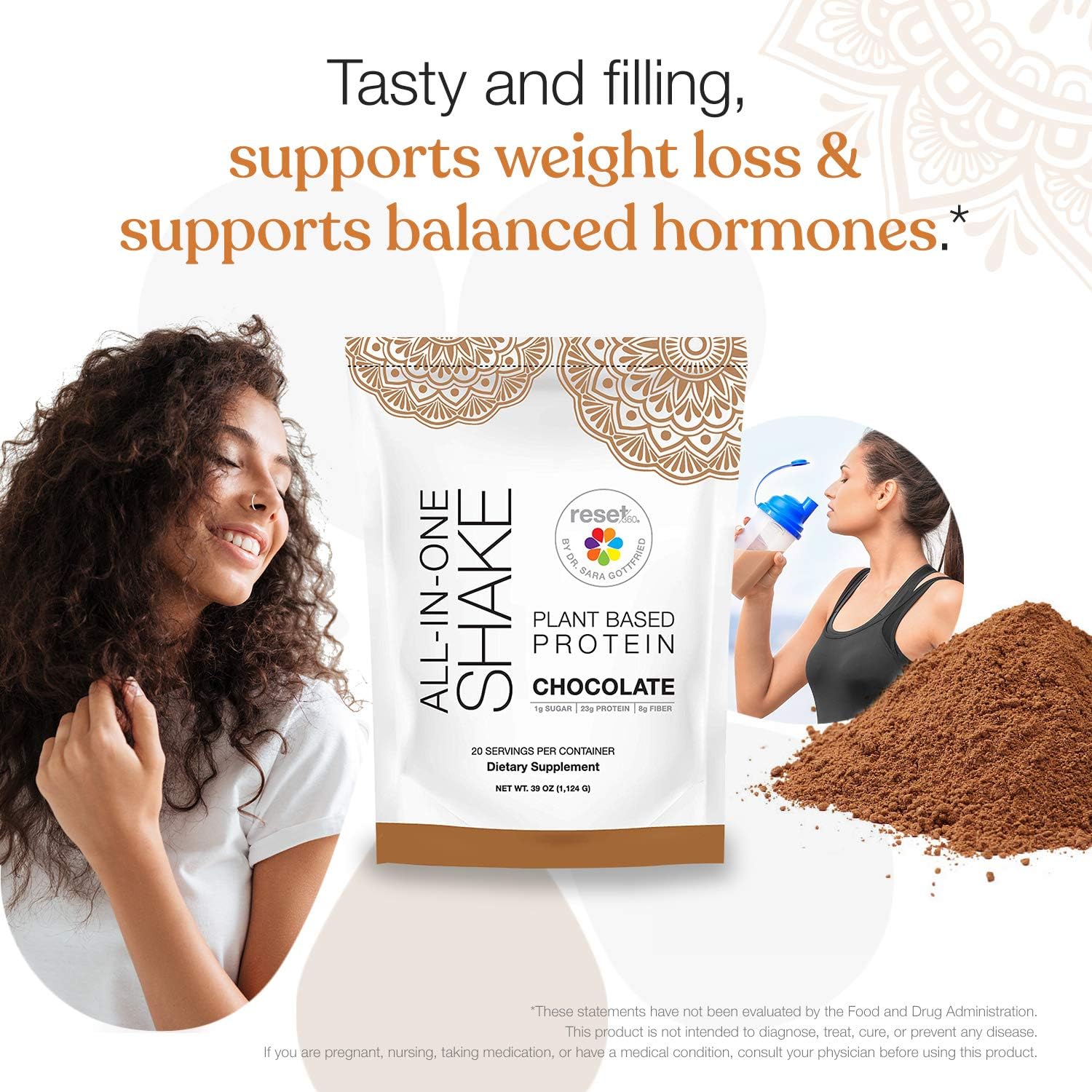 Chocolate Plant Based Protein Meal Replacement Shake, 20 Servings, 33.3oz, Pack of 2 O4664