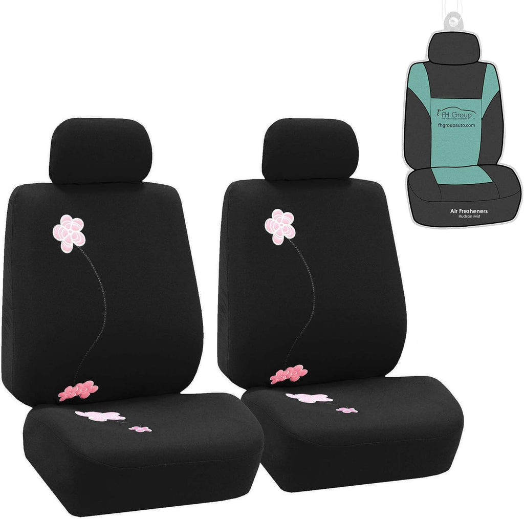 Black Floral Embroidery Car Seat Covers Full Set H38153