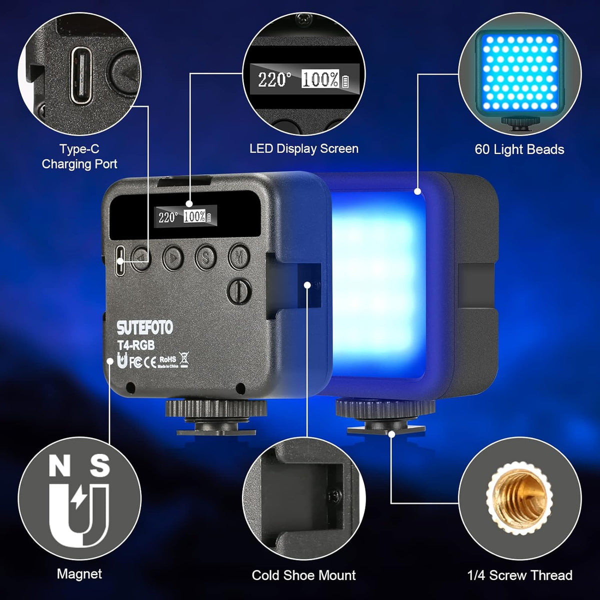 RGB 360° Full Color Portable LED Camera Light with LCD Display F4275