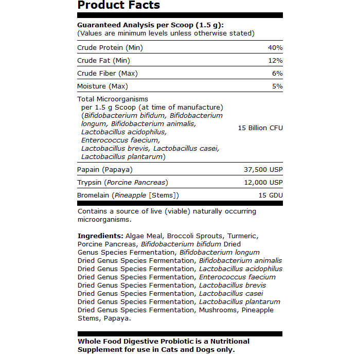 3.17 oz Whole Food Digestive Probiotic for Cats & Dogs M3345