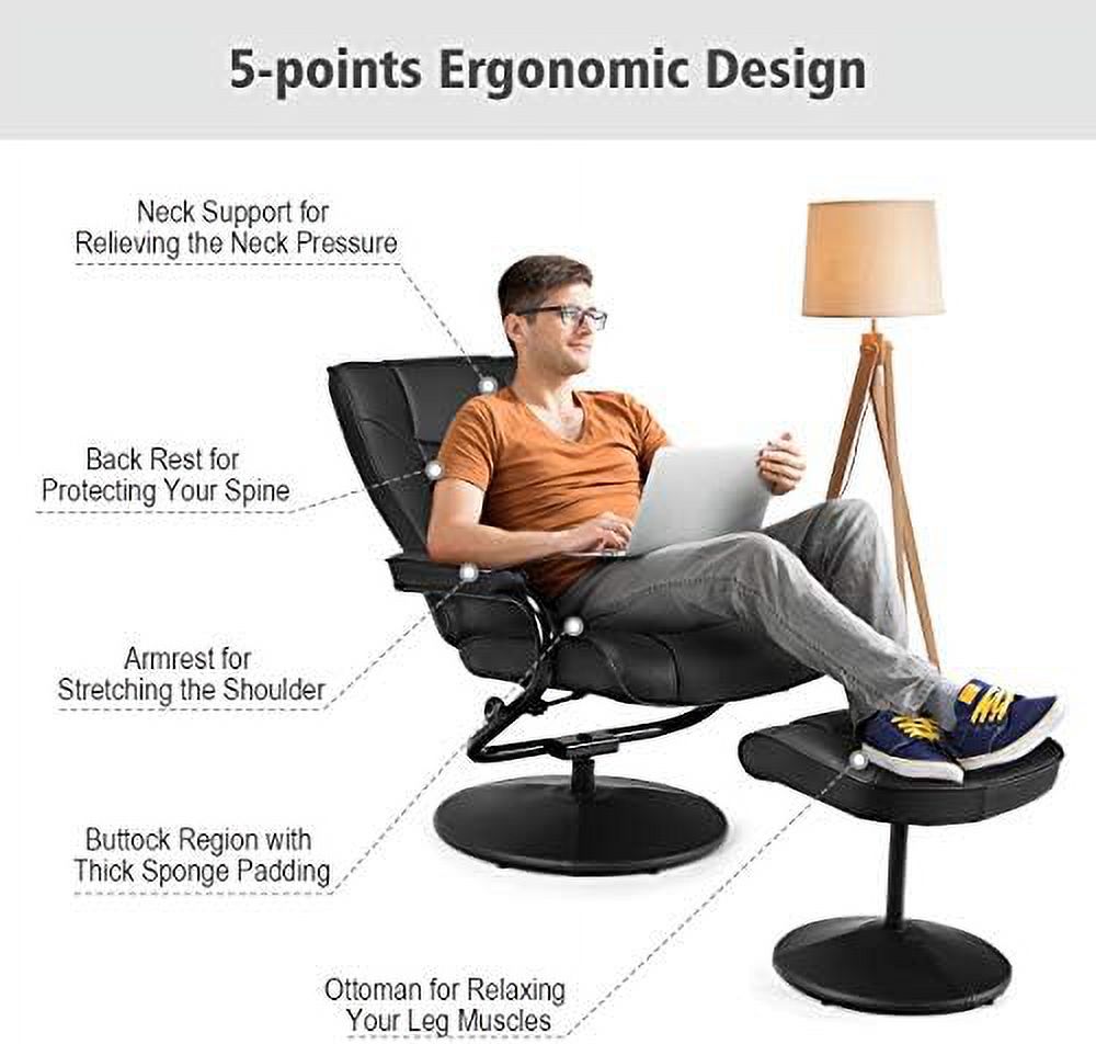 Swivel Recliner Chair with Footrest Stool Ottoman Set Black I37150