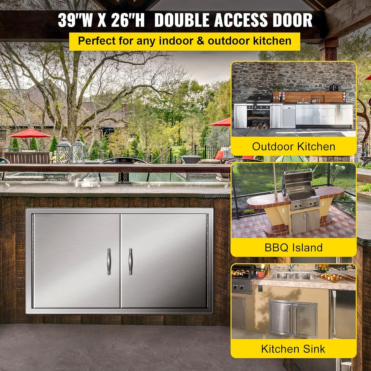 Stainless Steel Double BBQ Door 39W x 26H Inch E3134