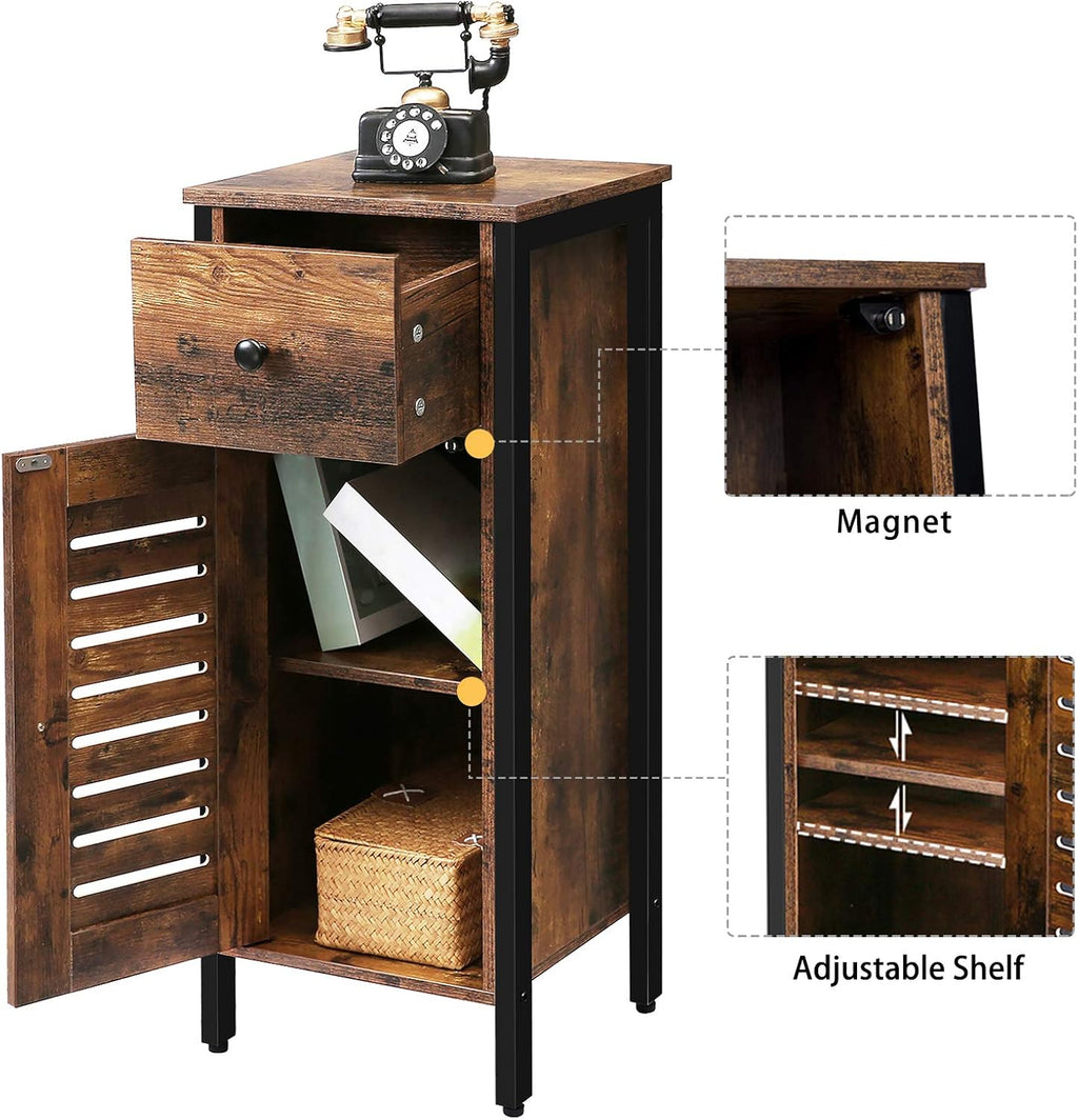 Rustic Brown Storage Cabinet with Drawer and Height-Adjustable Shelves V566