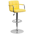 Yellow Quilted Vinyl Adjustable Height Barstool with Arms and Chrome Base X2863