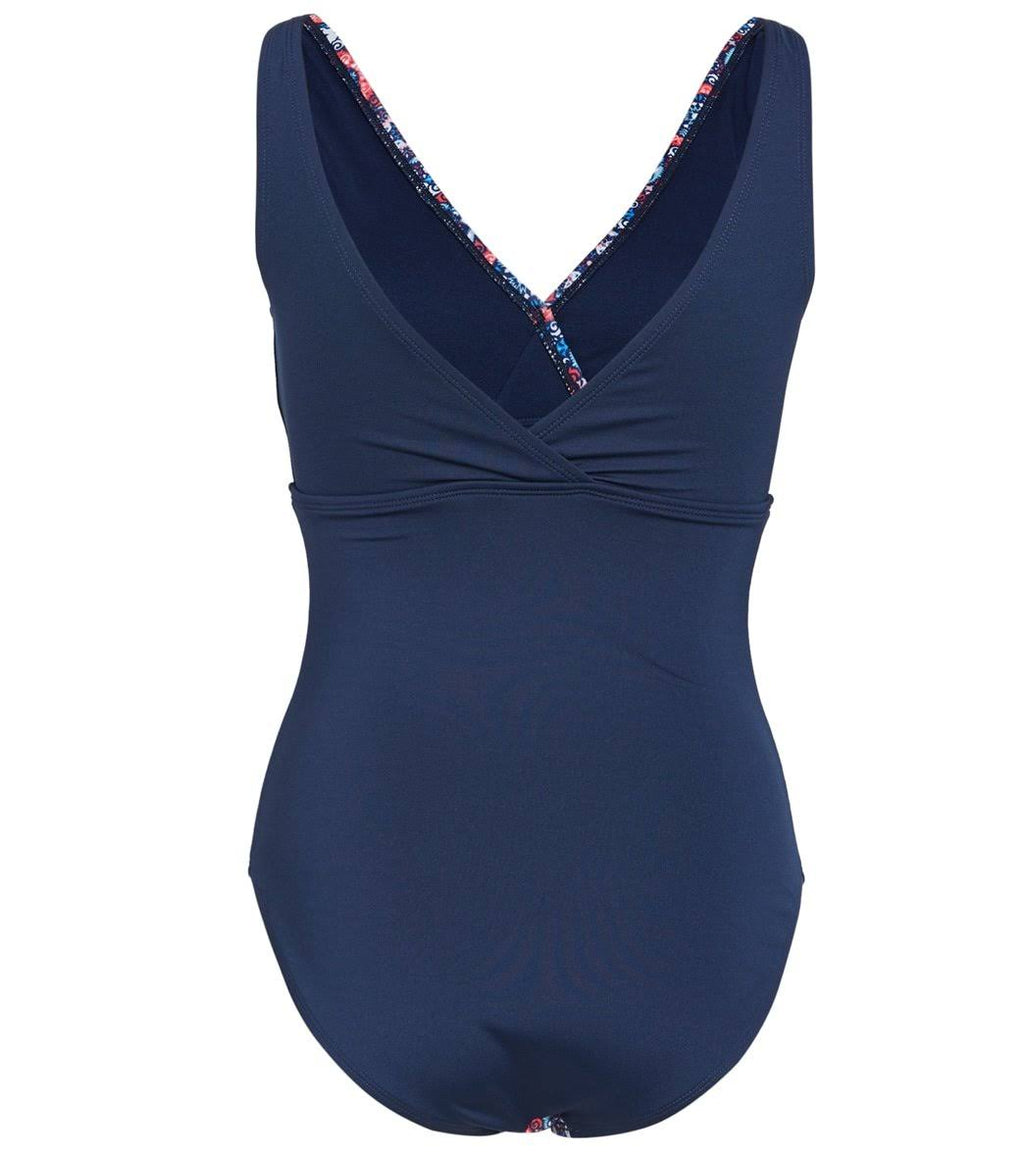 Mosaic V-Neck 1-Piece Swimsuit, Size 16 N8587