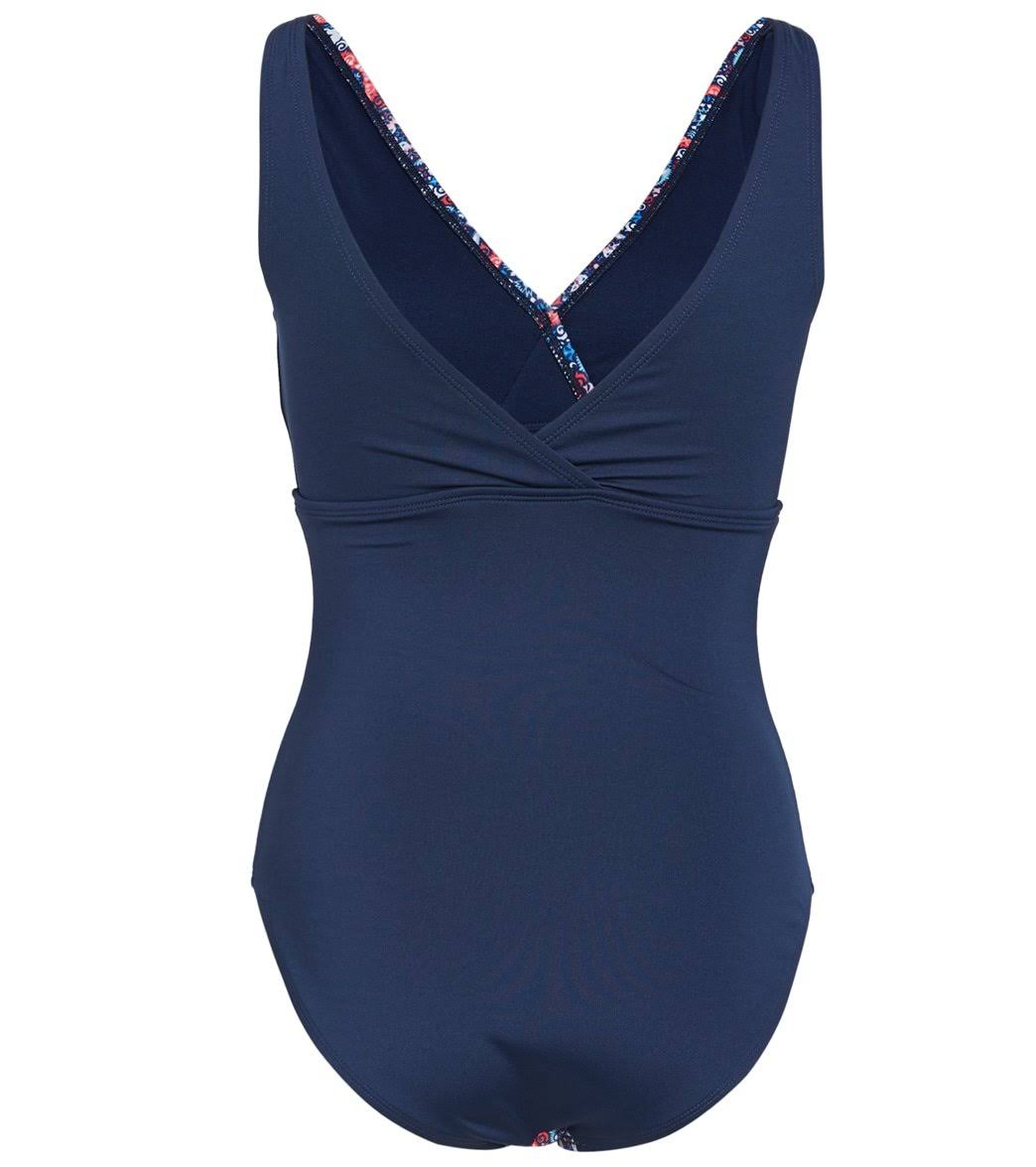 Mosaic V-Neck 1-Piece Swimsuit, Size 16 N8587