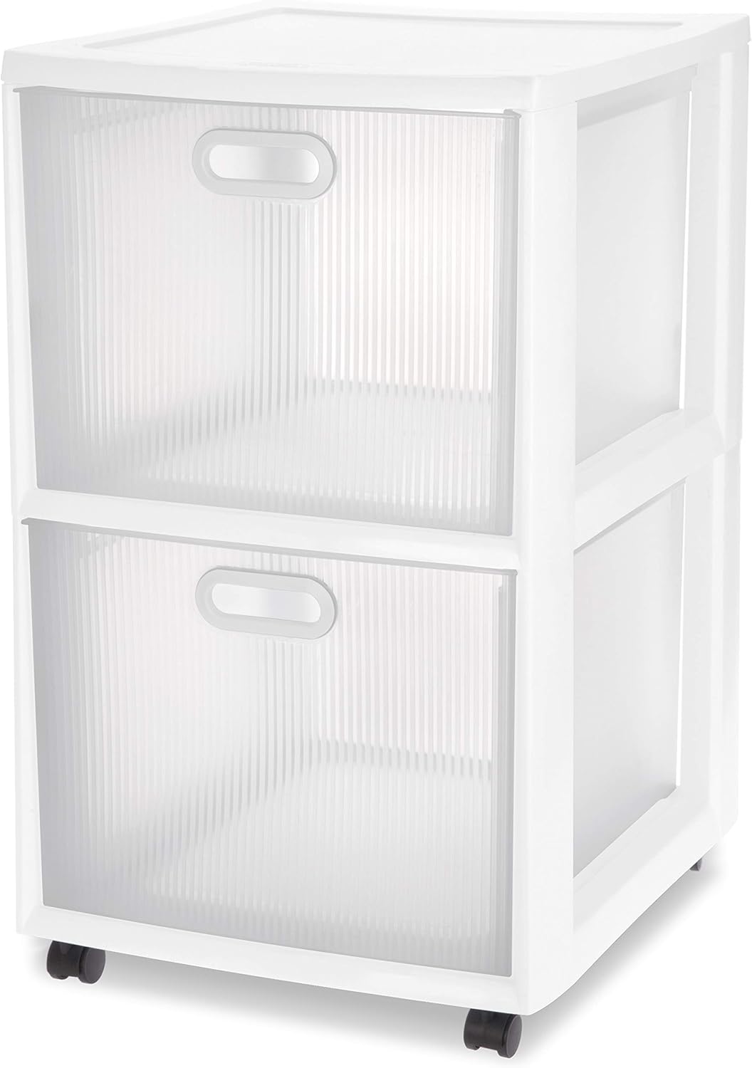 White 2 Drawer Cart with Clear Drawers and Black Casters, 2-Pack I588