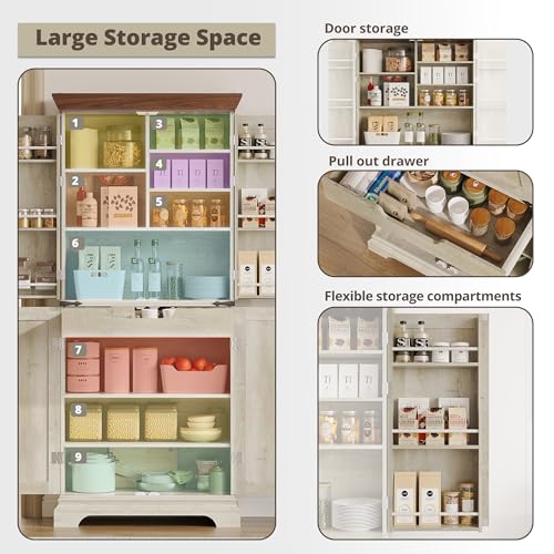9 Shelves 4 Barn Doors Kitchen Pantry Cabinet Q8317