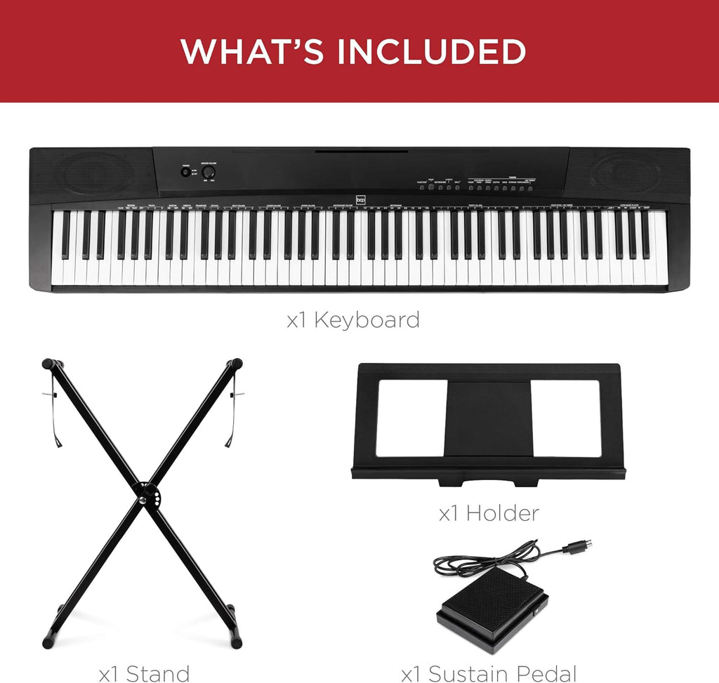 88-Key Full Size Digital Piano Keyboard Set with Semi-Weighted Keys, Stand, Sustain Pedal, Built-In Speakers, Power Supply D747