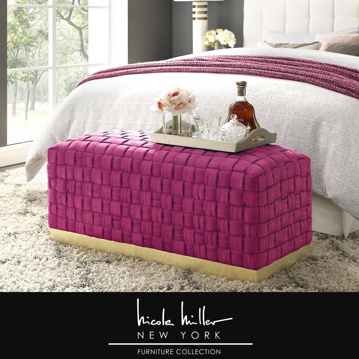 Lilac Gold Velvet Bench with Stainless Steel Base J7981