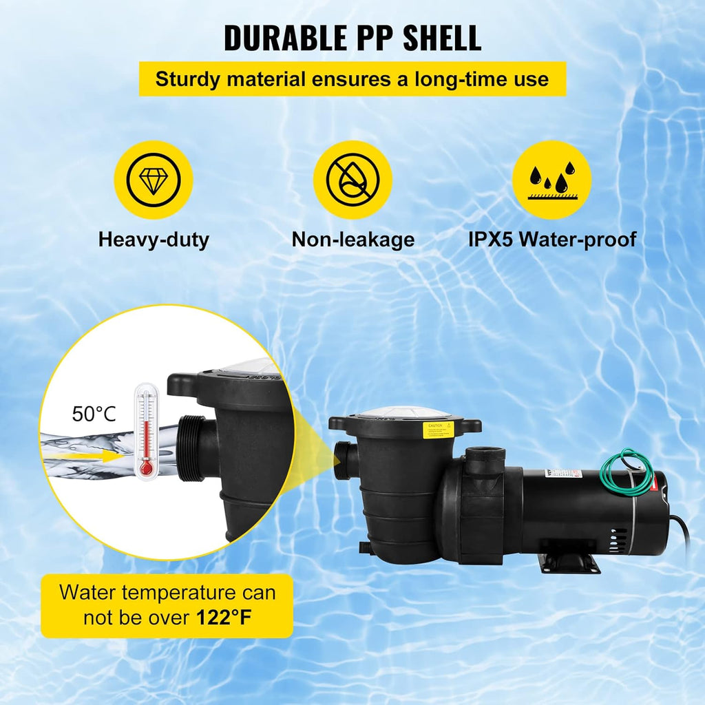 1HP 110V 5220GPH Self-priming Swimming Pool Pump with Strainer Basket and 2pcs 1-1/2'' NPT Connectors K7717