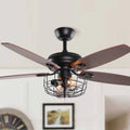 Black Metal Caged Ceiling Fan with Light Kit C606529