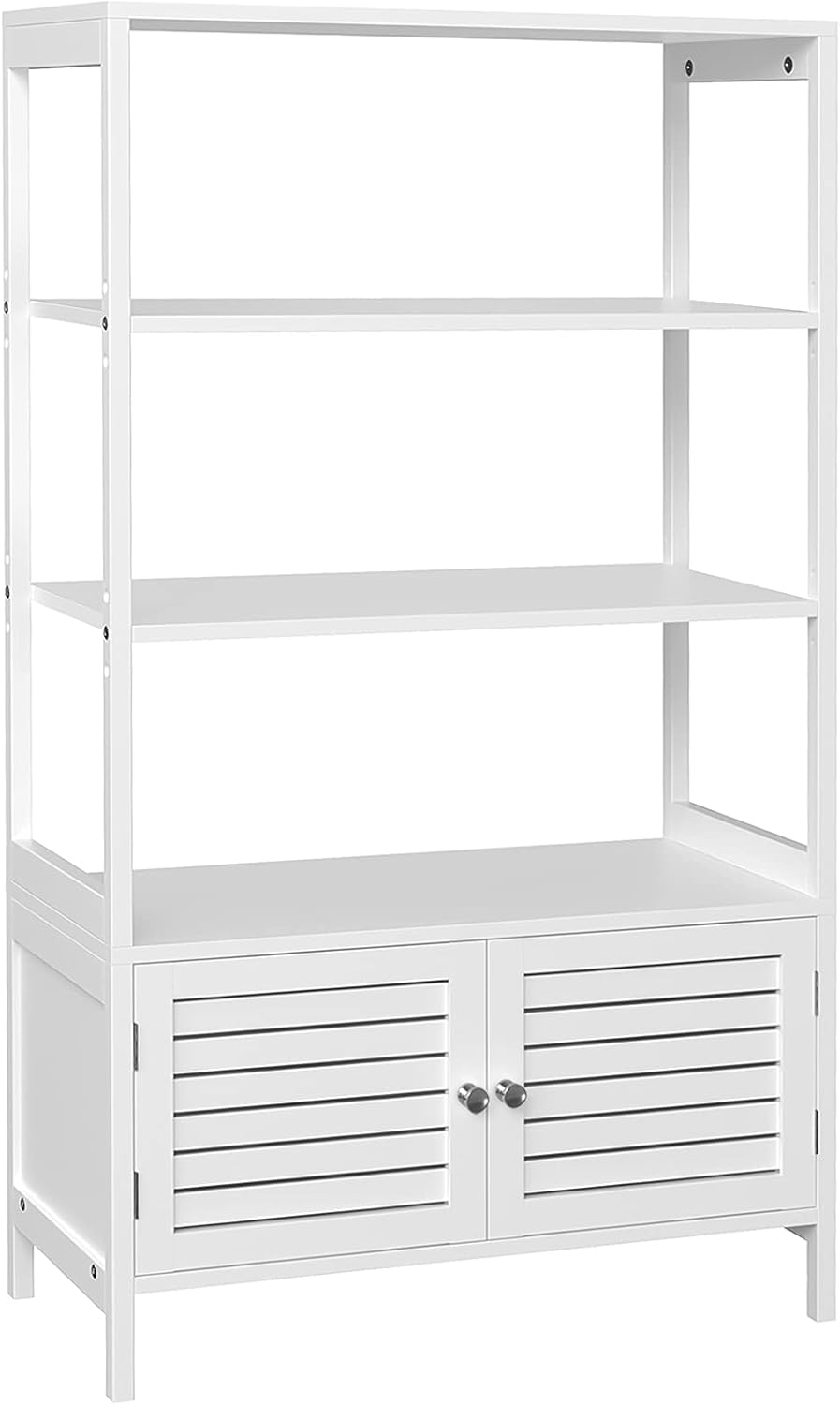 White Bamboo Tall Storage Cabinet with 3 Shelves and Double Doors C111664