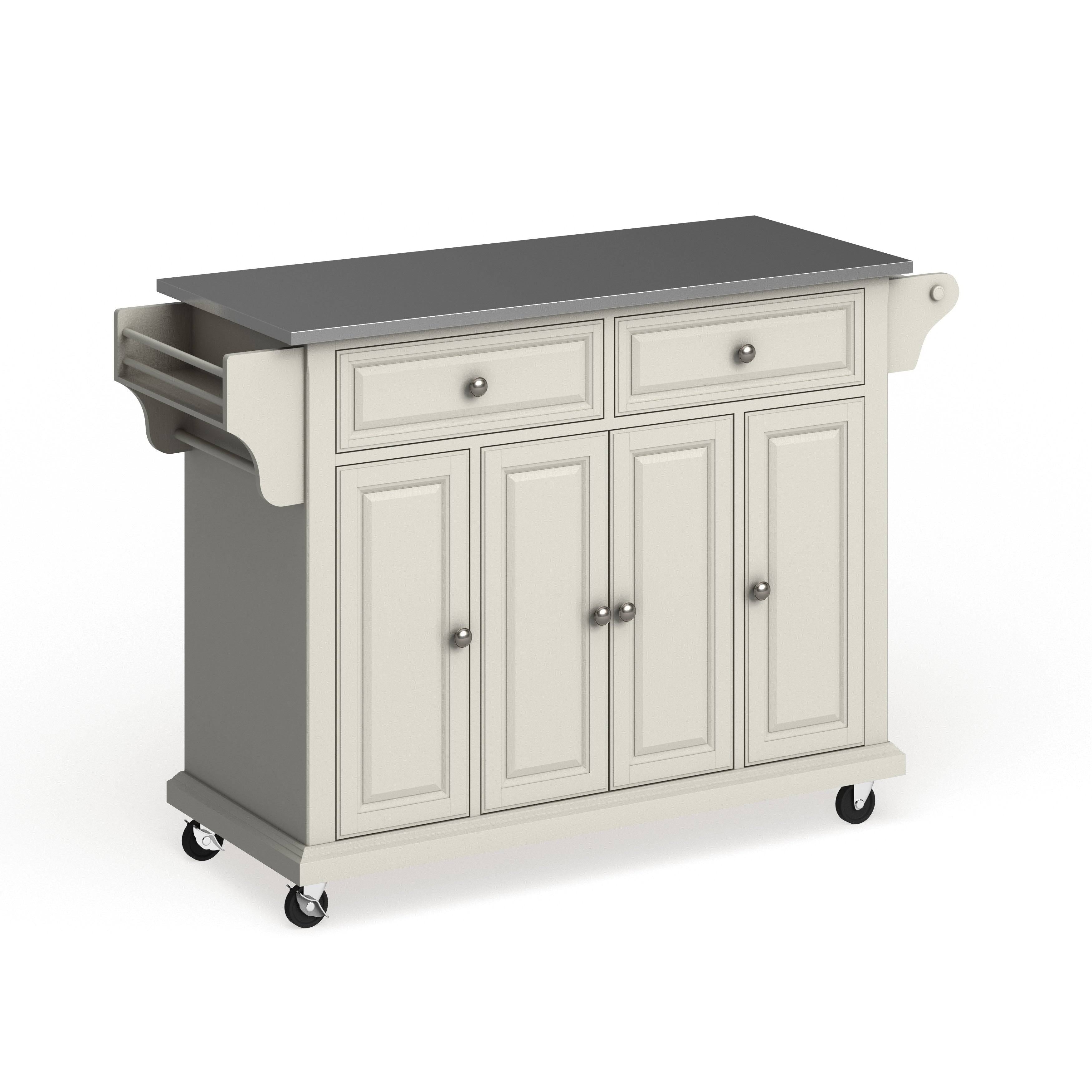 White Finish Stainless Steel Top Kitchen Cart and Island S559556