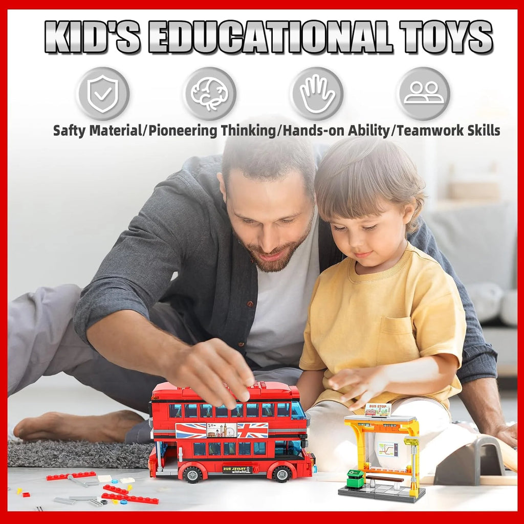 458 Pcs Double Deckers London Bus Station Building Blocks Set T560
