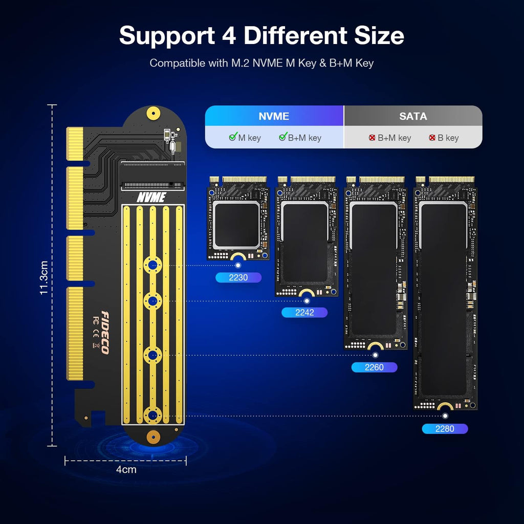 NVMe M.2 SSD to PCIe X16/X8/X4 Adapter Card with Aluminum Heat Sink D495944