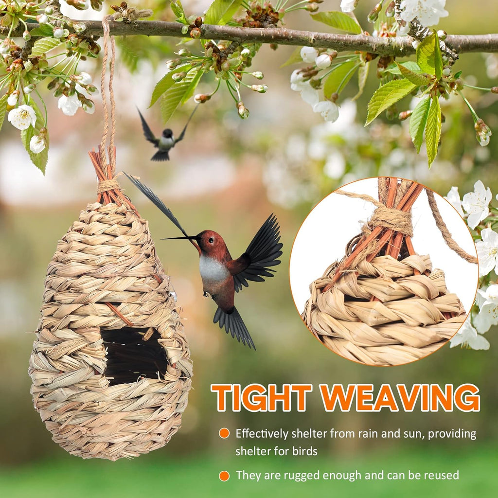 8 Pack 9.45 x 4.33 Inch Hand Woven Natural Fiber Hummingbird Nest Houses E460