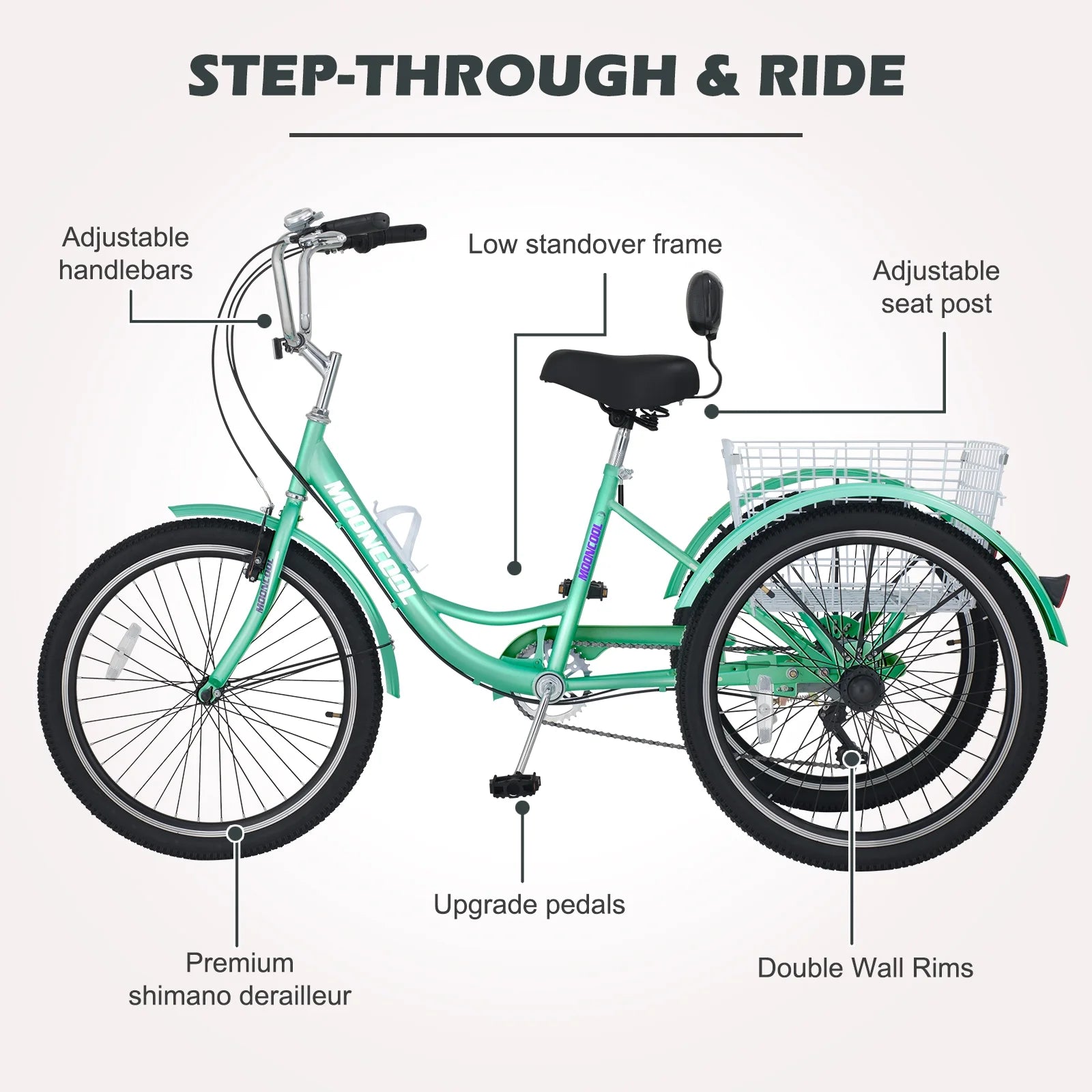 Tricycle 24" Wheels 7-Speed 3 Wheels Bike with Basket F1867