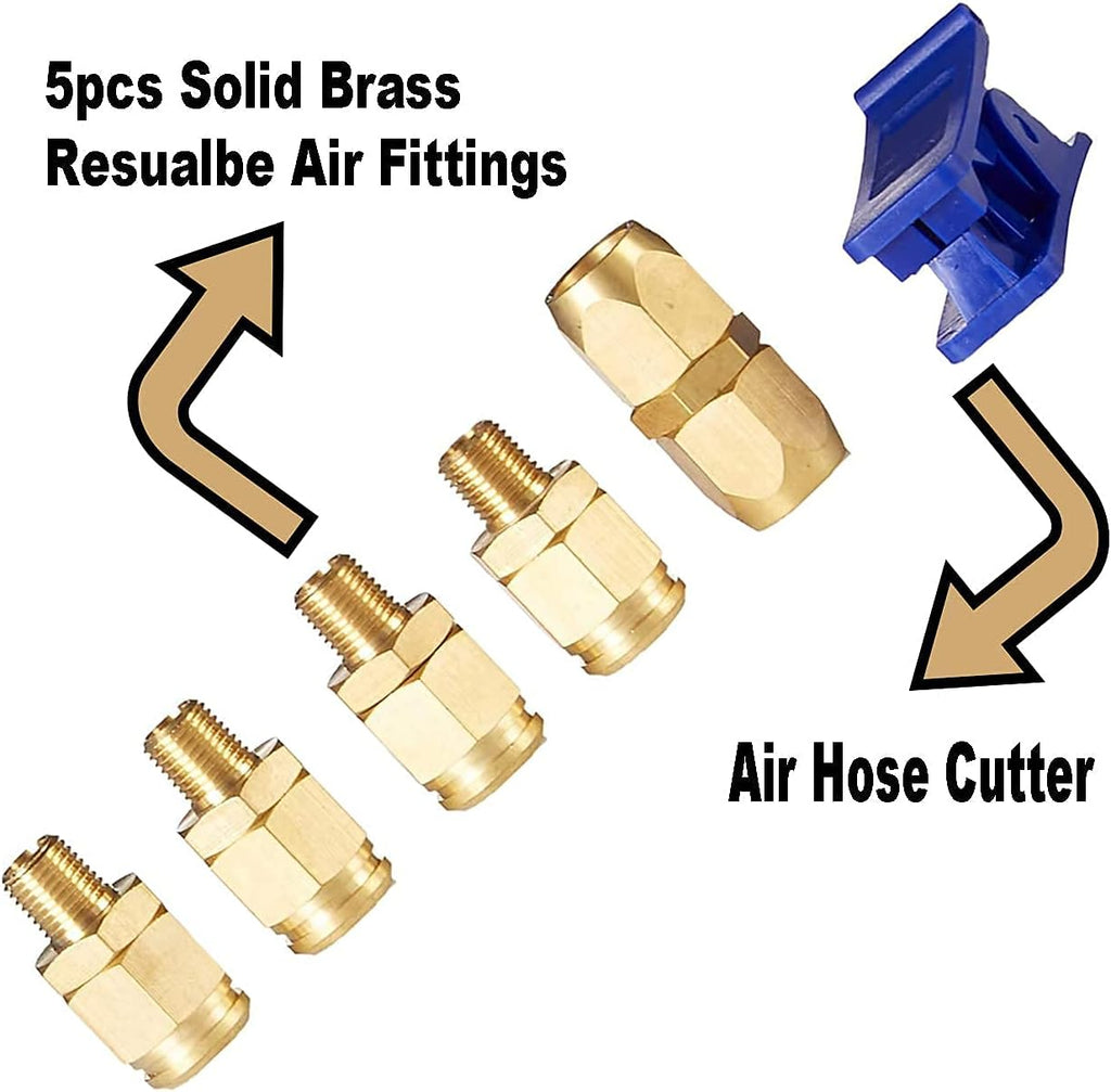 Hybrid Air Hose 3/8-Inch by 250-Feet 300 PSI Heavy Duty with 5pcs Solid Brass Repair Fittings R456