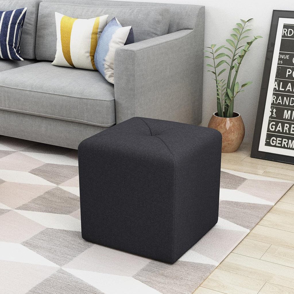 Dark Charcoal Fabric Square Ottoman C568