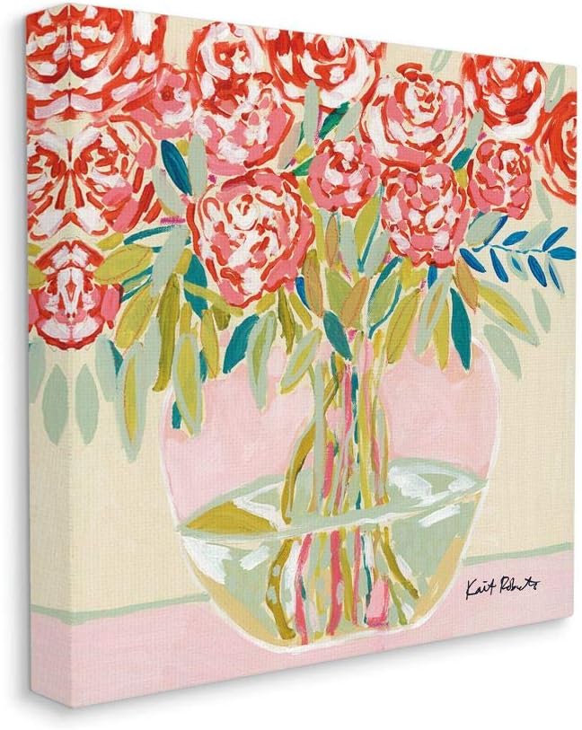 Pink and Red Pastel Floral Carnation Bouquet Wall Art, 17 x 17, Canvas O544